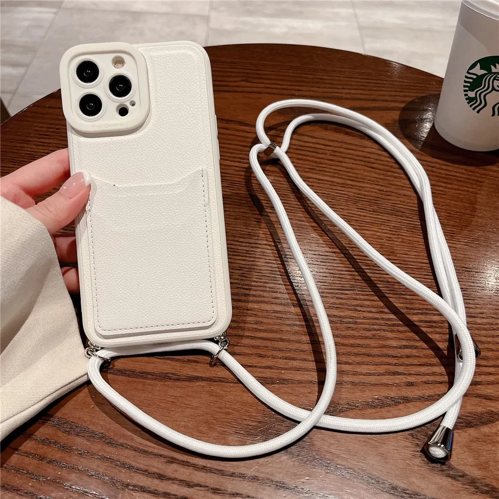 Anymob iPhone Case Brown Crossbody Necklace Strap Lanyard Cord Card Holder Silicone Cover
