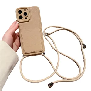 Anymob iPhone Case Brown Crossbody Necklace Strap Lanyard Cord Card Holder Silicone Cover