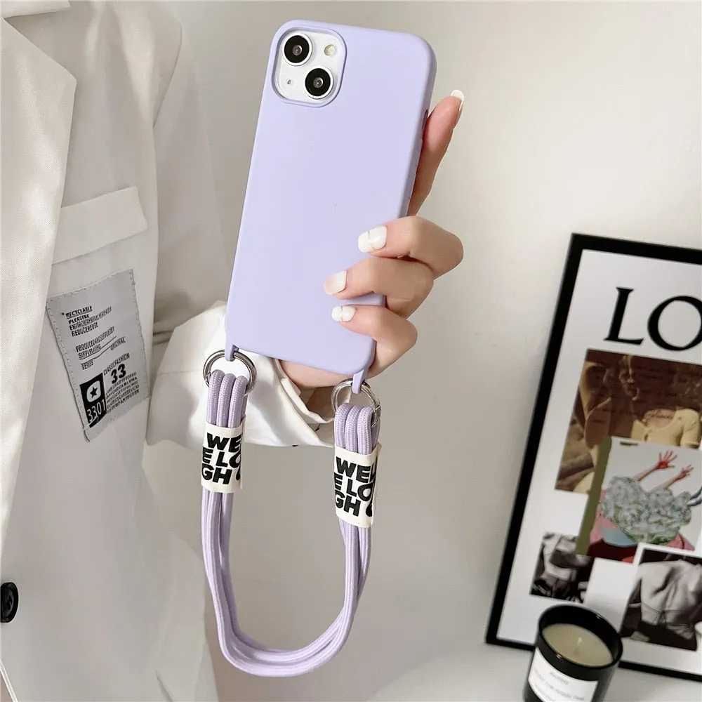 Anymob iPhone Case Brown Lanyard Strap Soft Silicon Wristband Rope Matte Cover