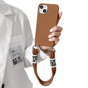 Anymob iPhone Case Brown Lanyard Strap Soft Silicon Wristband Rope Matte Cover
