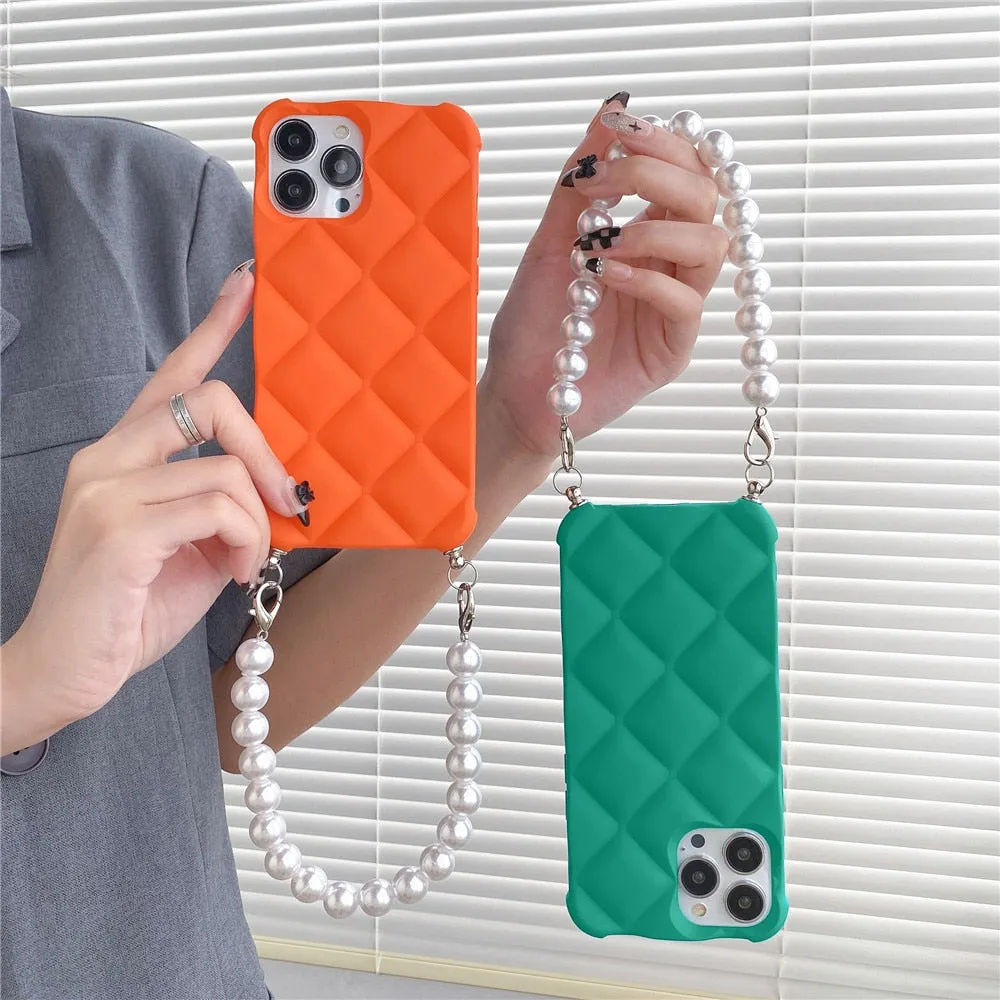 Anymob iPhone Case Brown Simple Geometry Pearl Bracelet Shockproof Soft Silicon Cover
