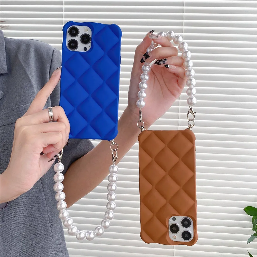 Anymob iPhone Case Brown Simple Geometry Pearl Bracelet Shockproof Soft Silicon Cover