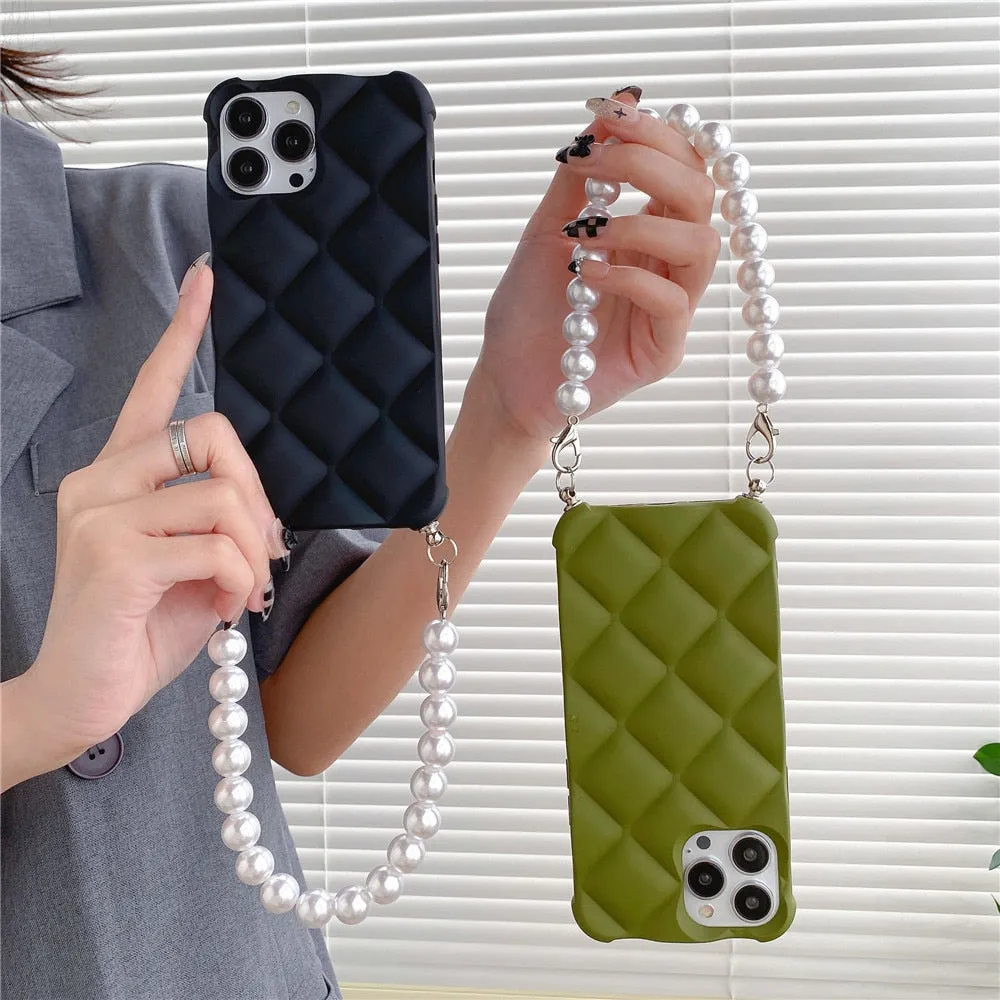 Anymob iPhone Case Brown Simple Geometry Pearl Bracelet Shockproof Soft Silicon Cover