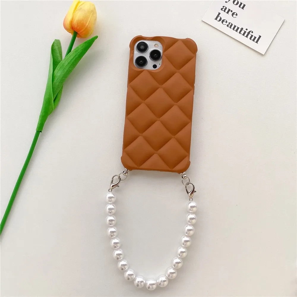 Anymob iPhone Case Brown Simple Geometry Pearl Bracelet Shockproof Soft Silicon Cover