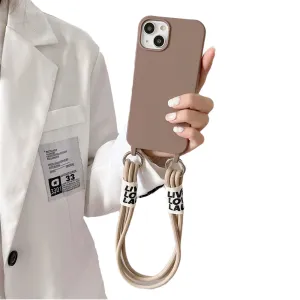 Anymob iPhone Case Coffee Brown Lanyard Strap Soft Silicon Wristband Rope Matte Cover