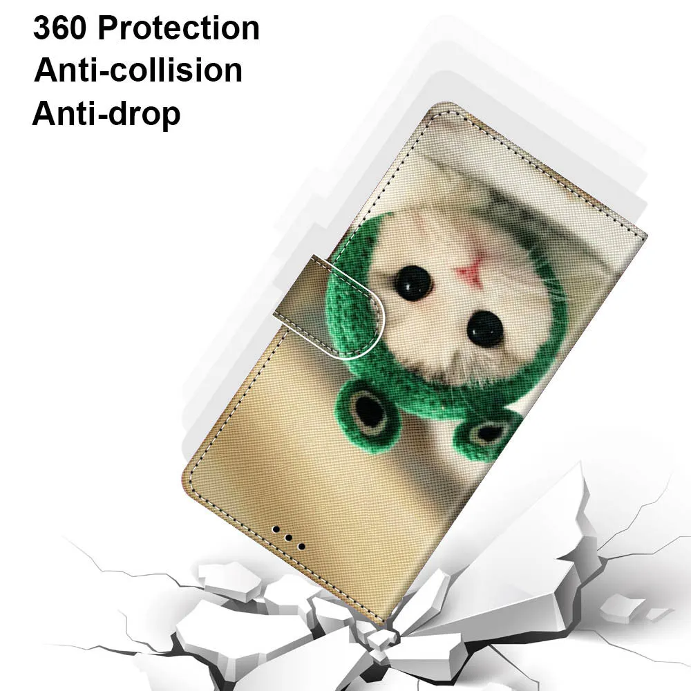 Anymob iPhone Case Fashion Magnetic Flip Cute Little Kitten Painting Leather Cover