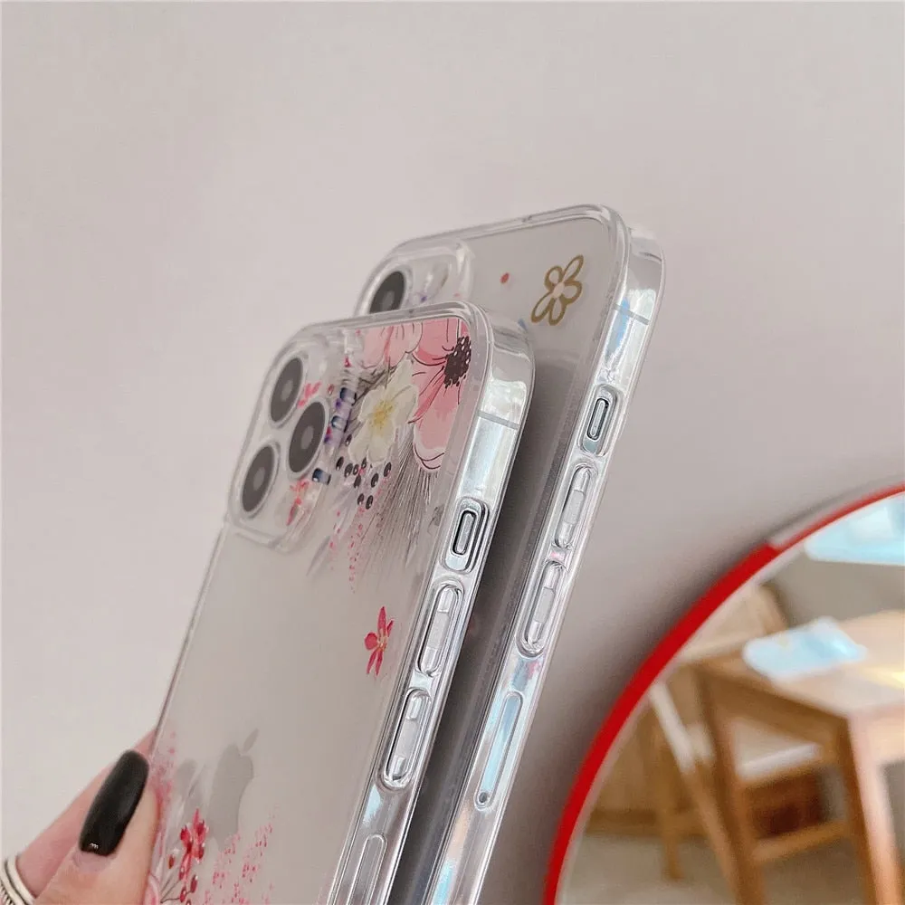 Anymob iPhone Case Fashion Rose Flower Leaf Clear Soft TPU Bumper Shockproof Phone Cover