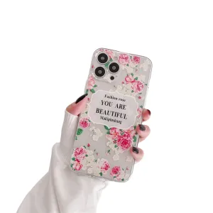 Anymob iPhone Case Fashion Rose Flower Leaf Clear Soft TPU Bumper Shockproof Phone Cover