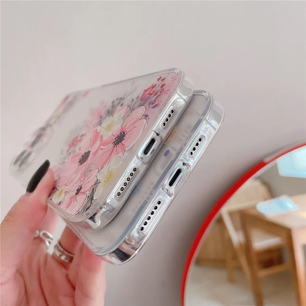 Anymob iPhone Case Fashion Rose Flower Leaf Clear Soft TPU Bumper Shockproof Phone Cover