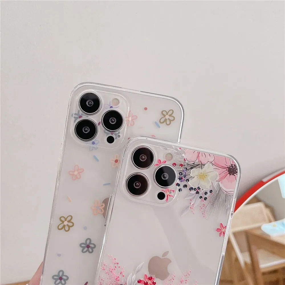 Anymob iPhone Case Fashion Rose Flower Leaf Clear Soft TPU Bumper Shockproof Phone Cover