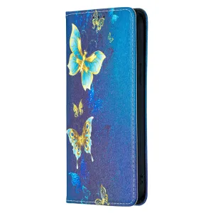 Anymob iPhone Case Flip Leather Blue Butterfly Magnetic Card slot Wallet Cover