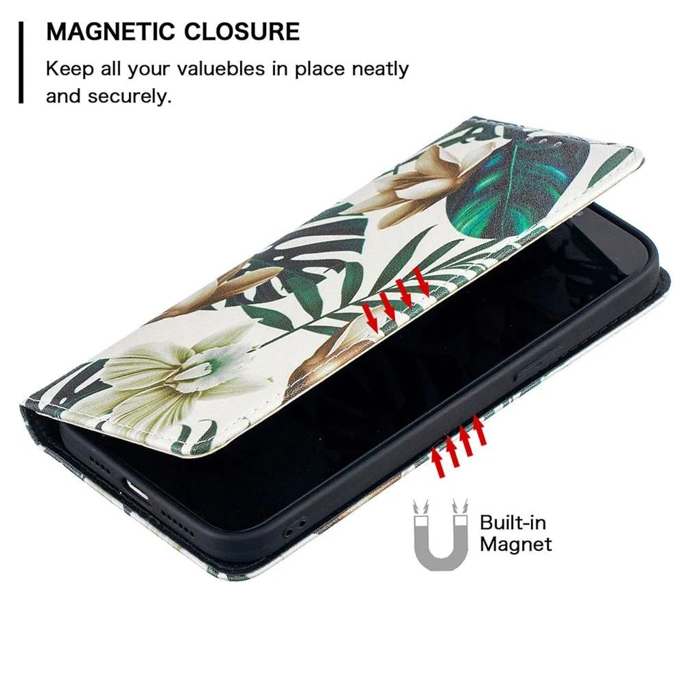 Anymob iPhone Case Flip Leather Blue Butterfly Magnetic Card slot Wallet Cover