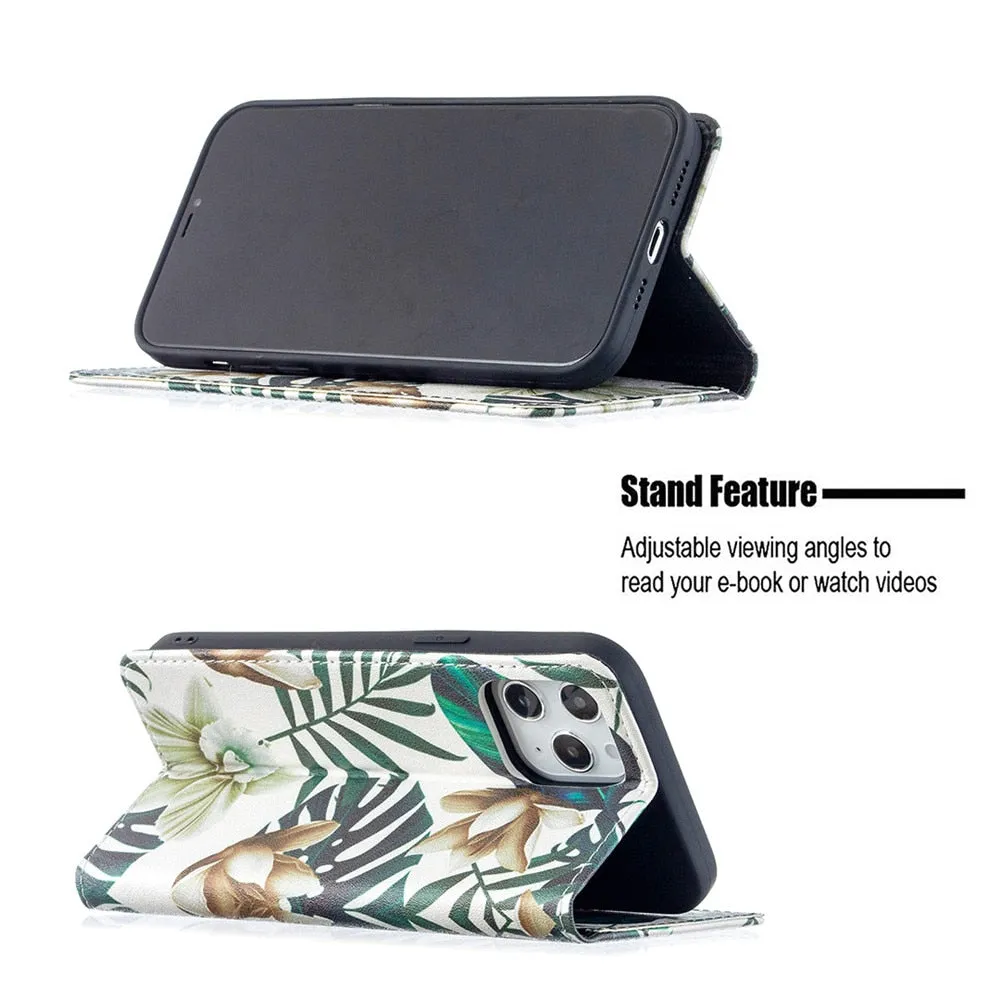 Anymob iPhone Case Flip Leather Blue Butterfly Magnetic Card slot Wallet Cover