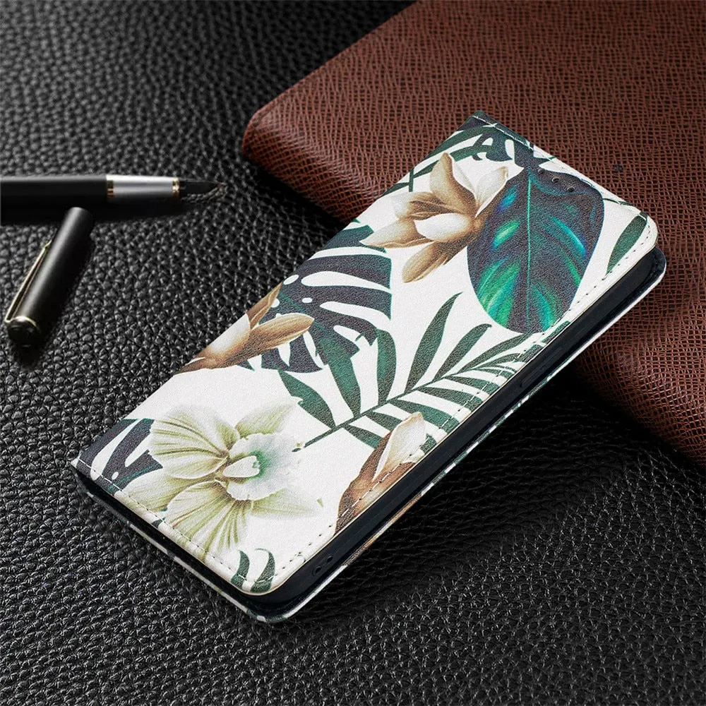 Anymob iPhone Case Flip Leather Blue Butterfly Magnetic Card slot Wallet Cover