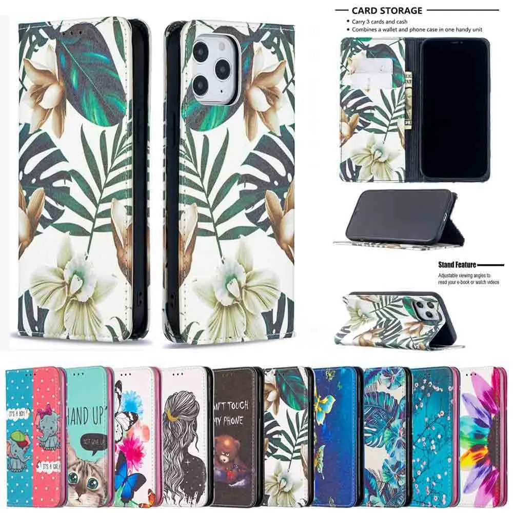 Anymob iPhone Case Flip Leather Rainbow Flower Magnetic Card slot Wallet Cover