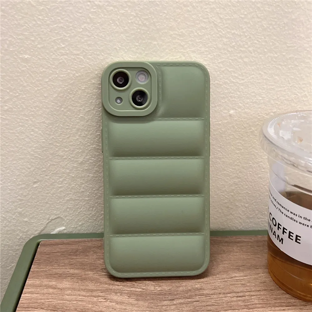 Anymob iPhone Case Green Fashion Down Jacket Soft Silicon Cover Camera Protection Shockproof Case