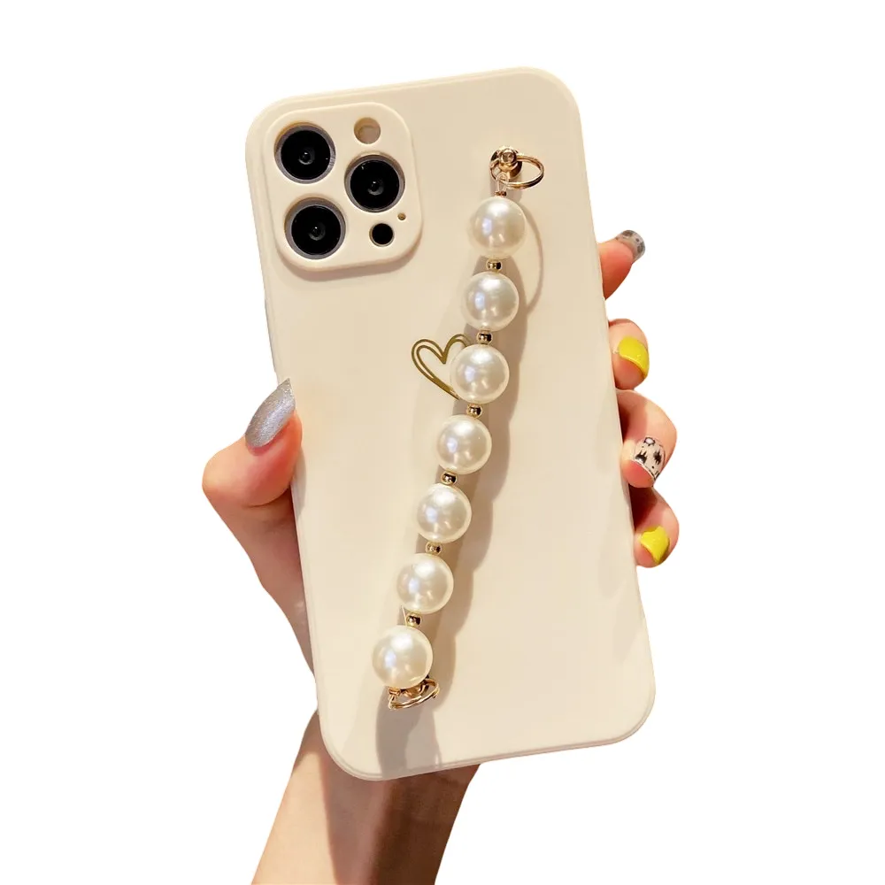 Anymob iPhone Case Khaki Soft Pearl Bracelet Love Heart Silicone Bumper Cover