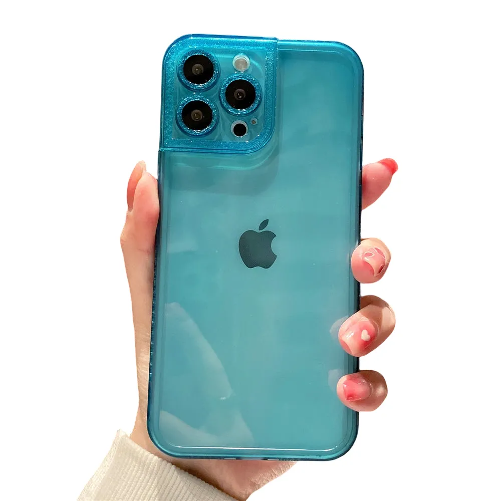 Anymob iPhone Case Light Blue Diamond Camera Protection Clear Fluorescent Neon Soft Silicone Gel Cover