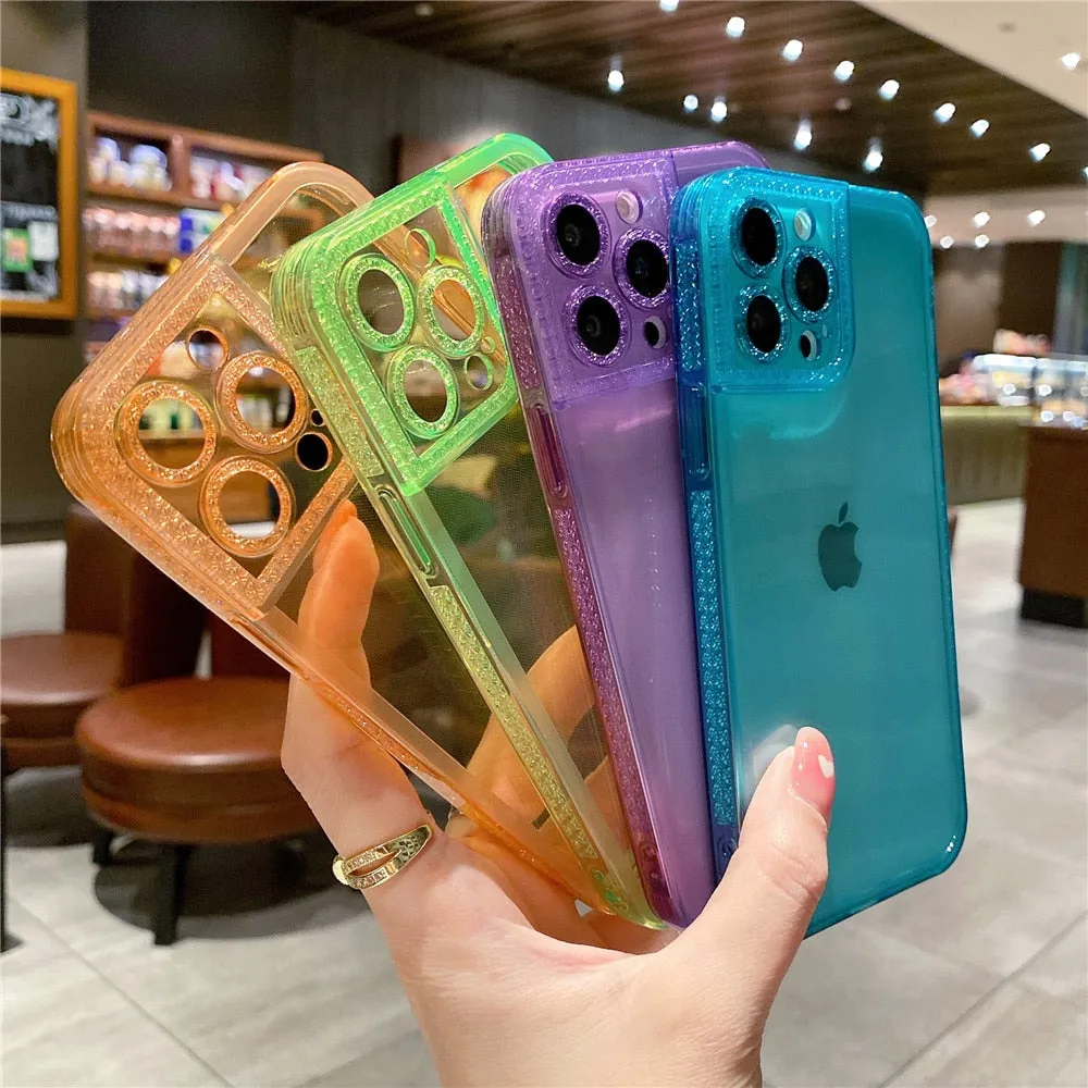 Anymob iPhone Case Light Blue Diamond Camera Protection Clear Fluorescent Neon Soft Silicone Gel Cover