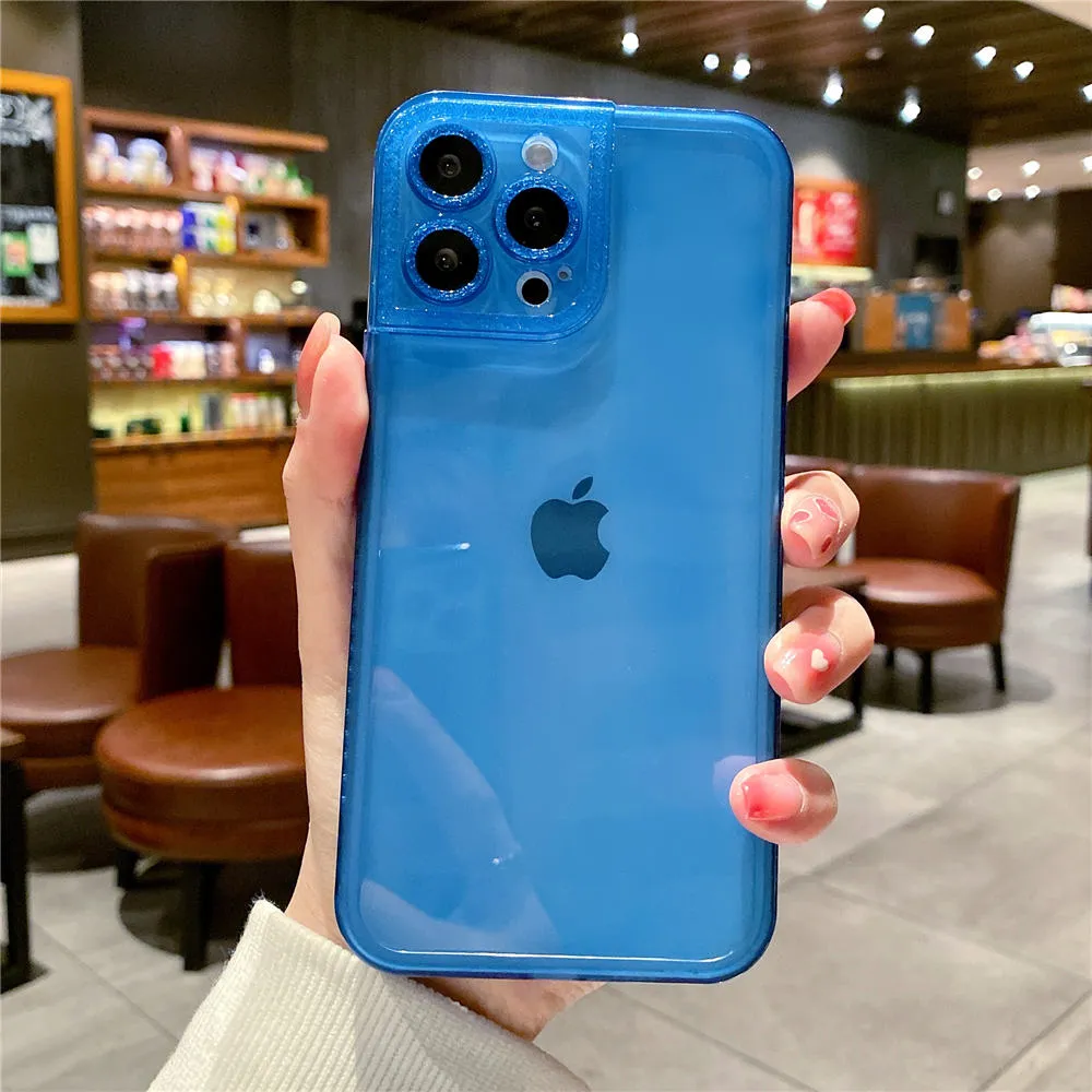 Anymob iPhone Case Light Blue Diamond Camera Protection Clear Fluorescent Neon Soft Silicone Gel Cover