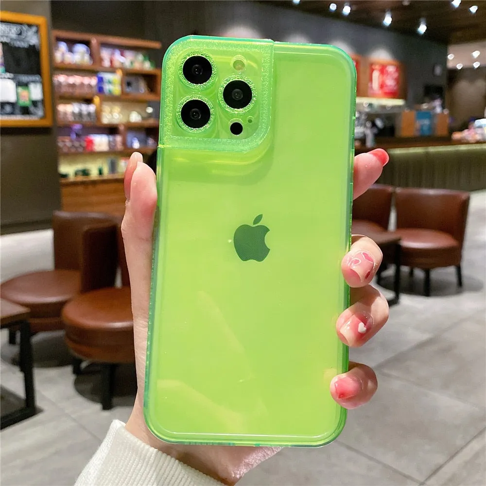 Anymob iPhone Case Light Blue Diamond Camera Protection Clear Fluorescent Neon Soft Silicone Gel Cover