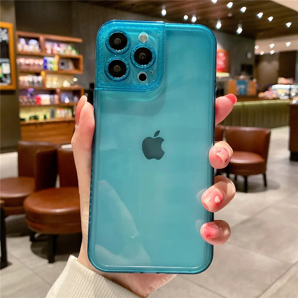 Anymob iPhone Case Light Blue Diamond Camera Protection Clear Fluorescent Neon Soft Silicone Gel Cover