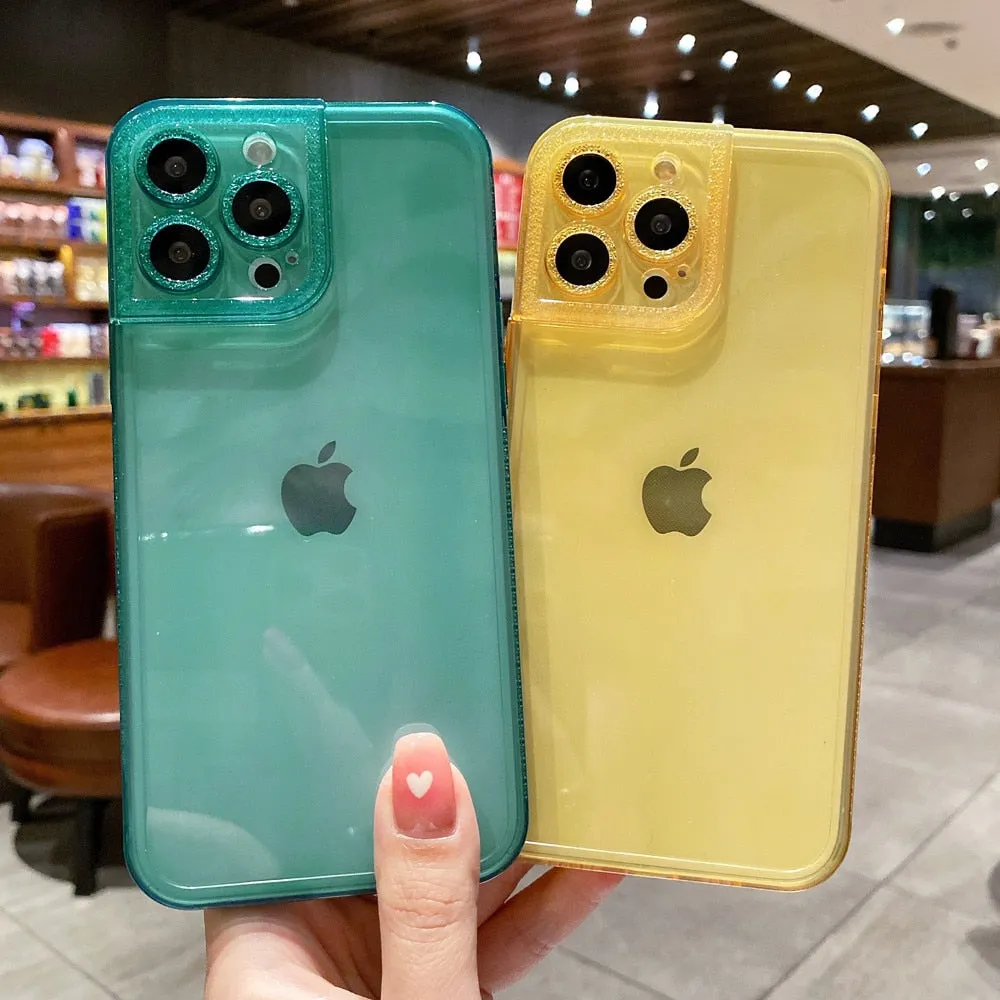 Anymob iPhone Case Light Blue Diamond Camera Protection Clear Fluorescent Neon Soft Silicone Gel Cover