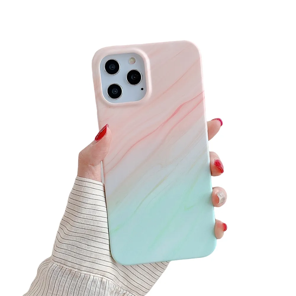 Anymob iPhone Case Light Blue Gradual Color Matte Marble Soft Silicone Back Cover