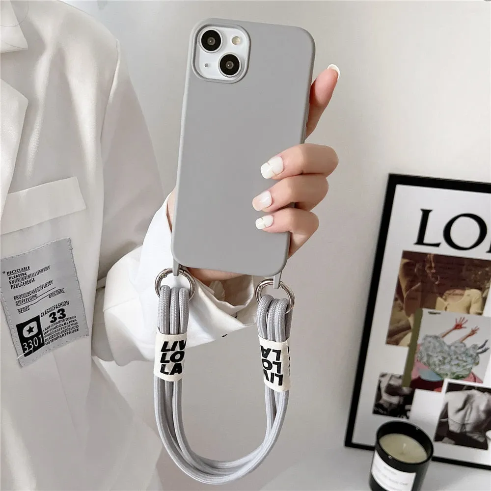 Anymob iPhone Case Light Green Simple Wrist Lanyard Strap Cord Lanyard Soft Silicone Cover