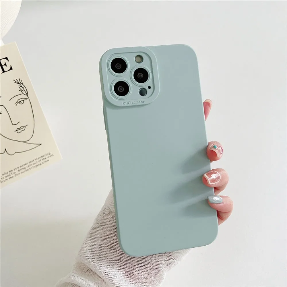 Anymob iPhone Case Light Grey Luxury Soft Liquid Silicone Lens Protection Shockproof Bumper Back Cover