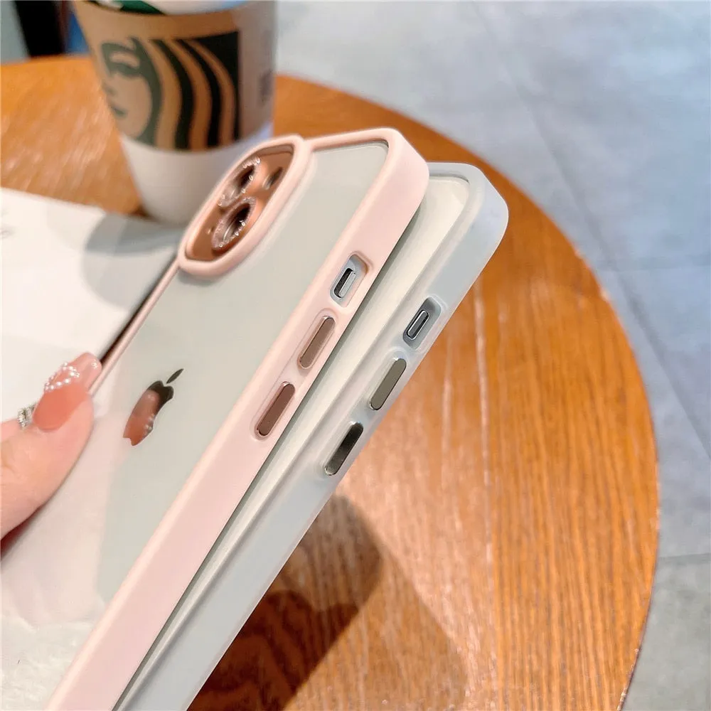 Anymob iPhone Case Light Pink Metal Glitter Camera Protection Clear Shockproof Acrylic Bumper