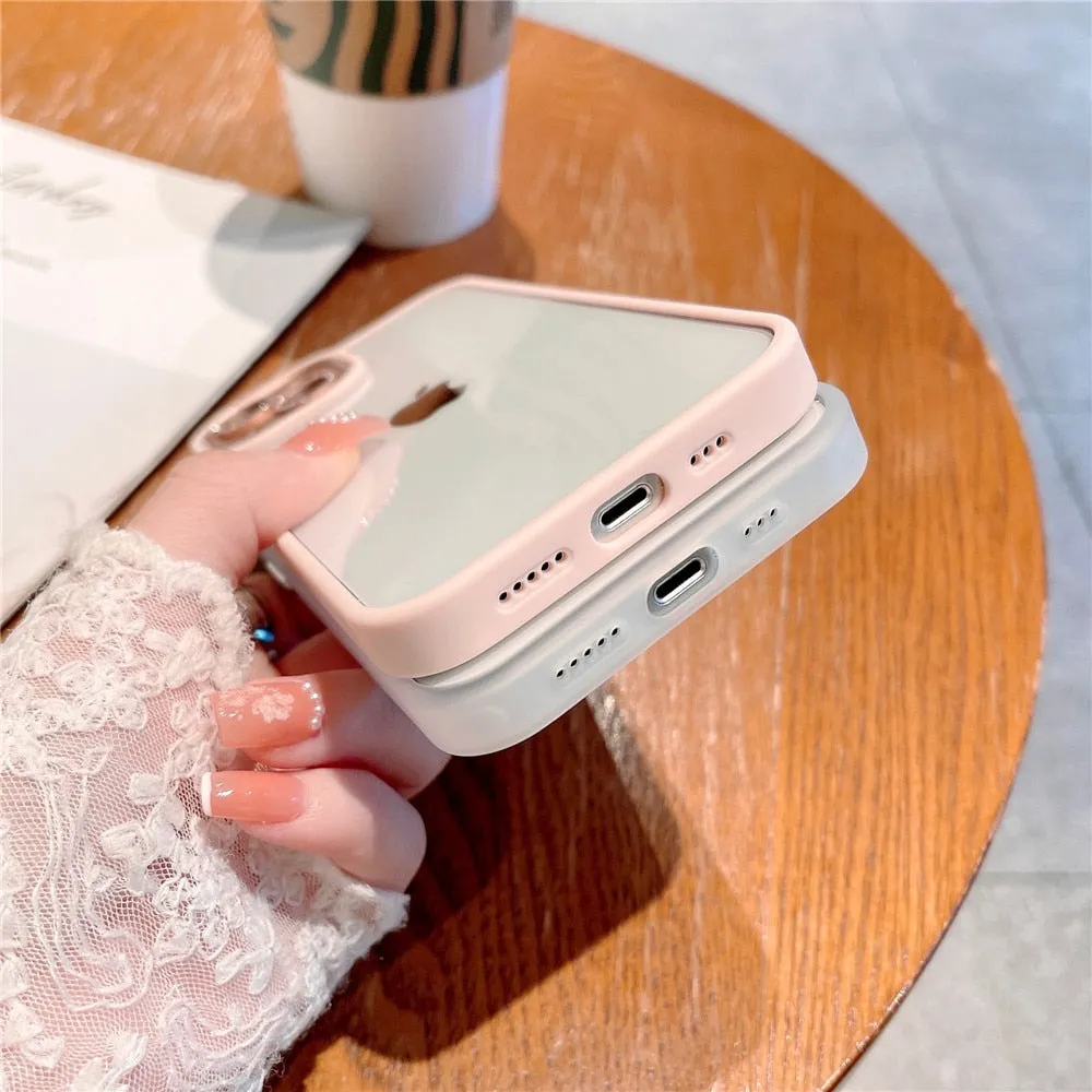 Anymob iPhone Case Light Pink Metal Glitter Camera Protection Clear Shockproof Acrylic Bumper