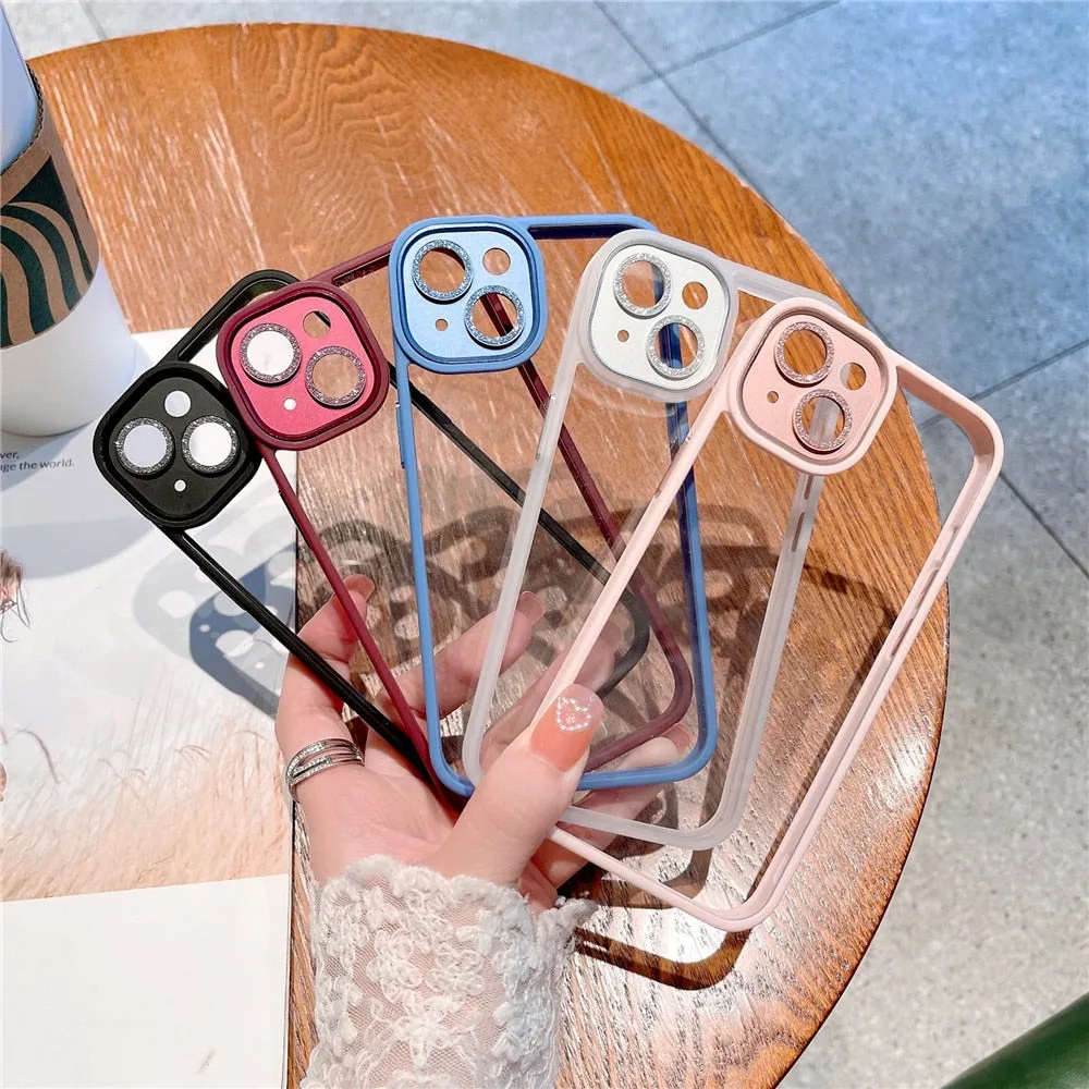 Anymob iPhone Case Light Pink Metal Glitter Camera Protection Clear Shockproof Acrylic Bumper