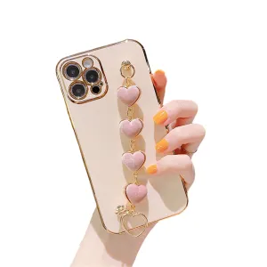 Anymob iPhone Case Light Pink Soft Plating Cover Love Heart Plush Bracelet