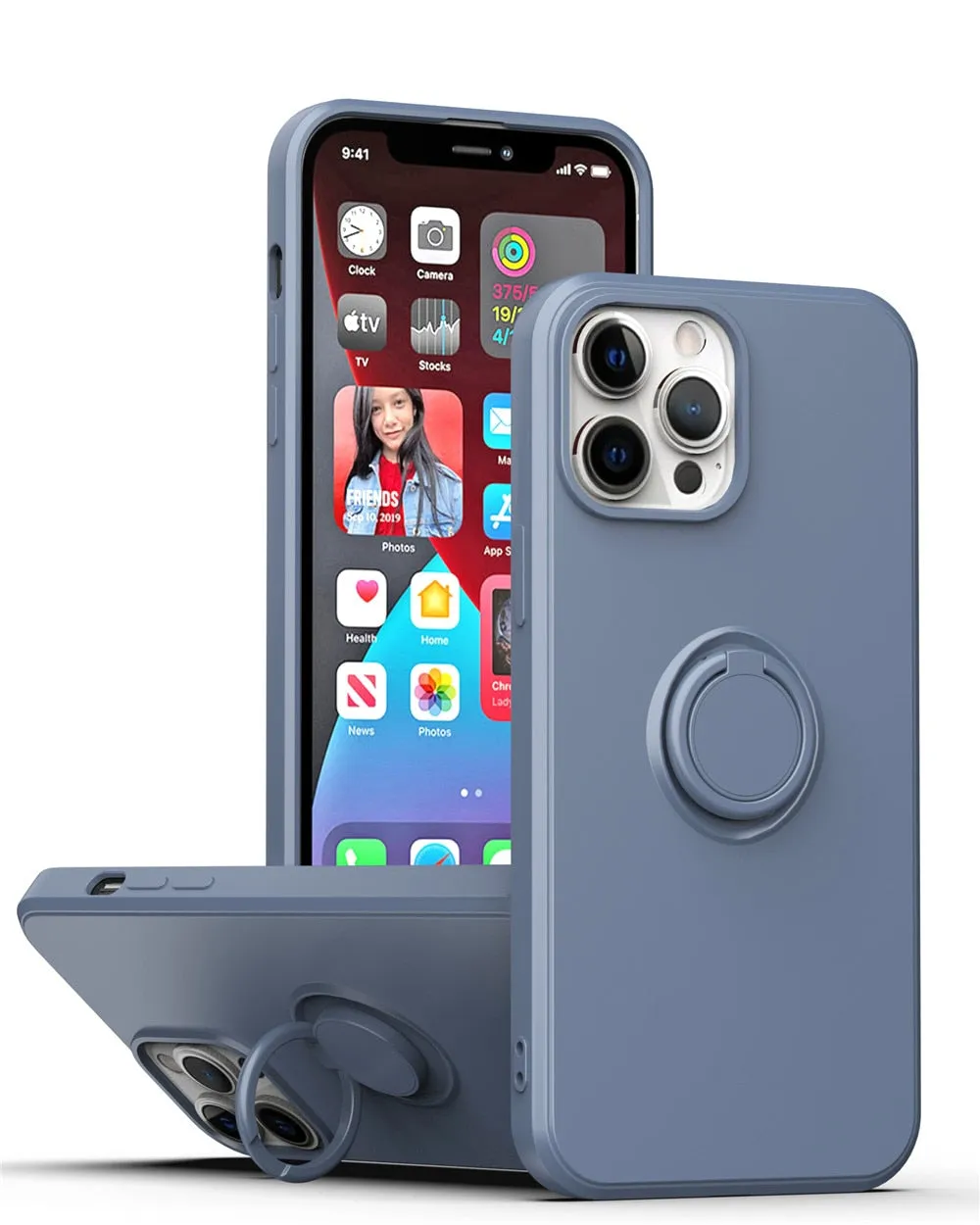 Anymob iPhone Case Mink Square Liquid Silicone Magnetic Holder Ring Stand Cover