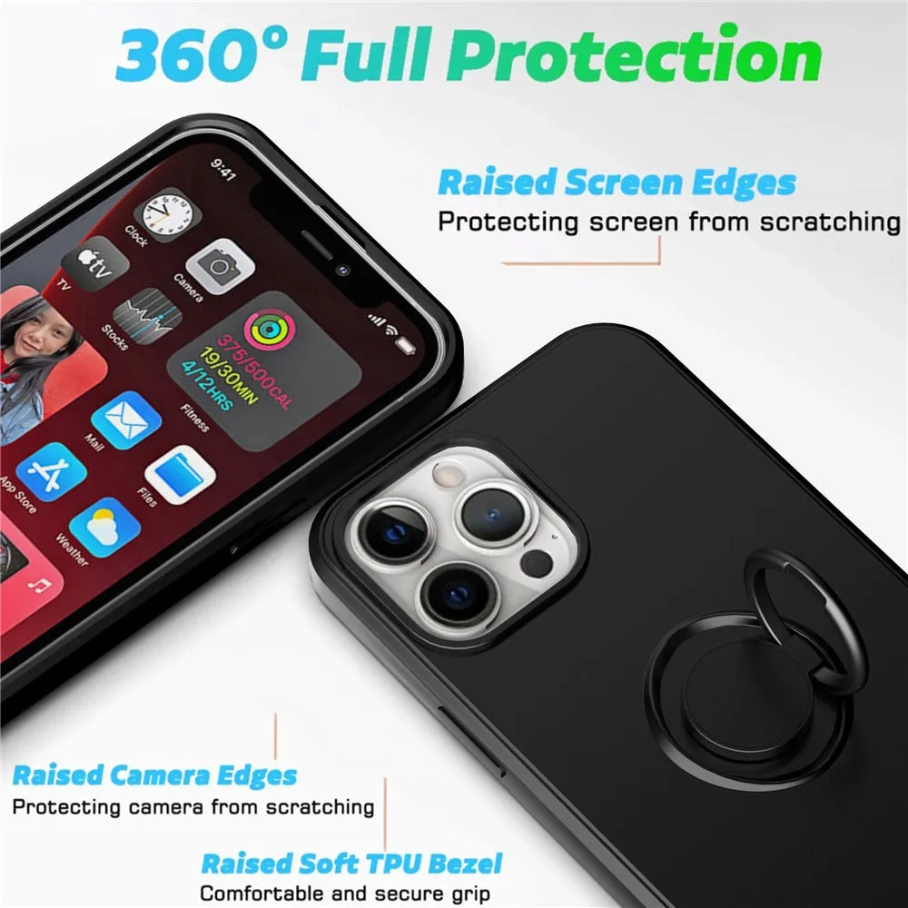 Anymob iPhone Case Mink Square Liquid Silicone Magnetic Holder Ring Stand Cover