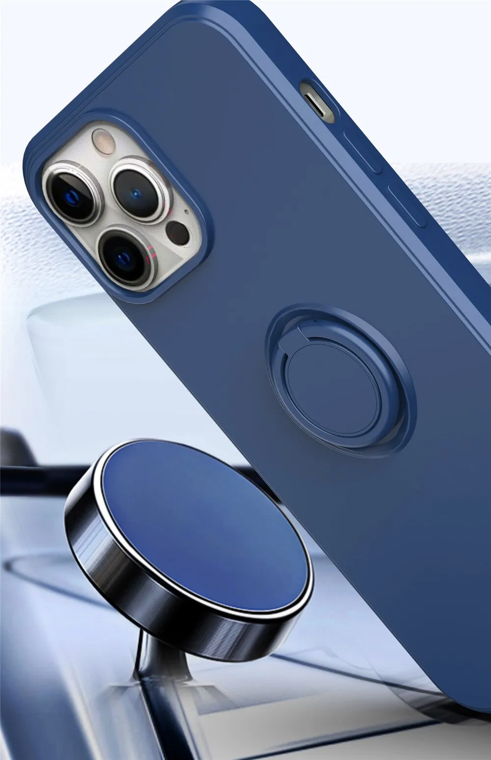 Anymob iPhone Case Mink Square Liquid Silicone Magnetic Holder Ring Stand Cover