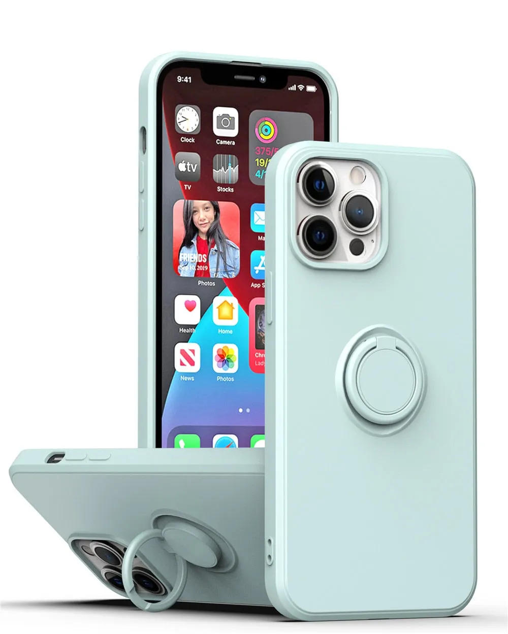 Anymob iPhone Case Mink Square Liquid Silicone Magnetic Holder Ring Stand Cover
