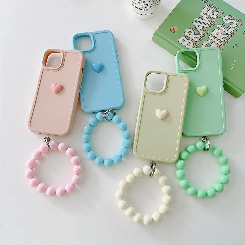 Anymob iPhone Case Mint Green Cute Love Heart Hand Bracelet Strap Soft Silicone Candy Color Back Cover