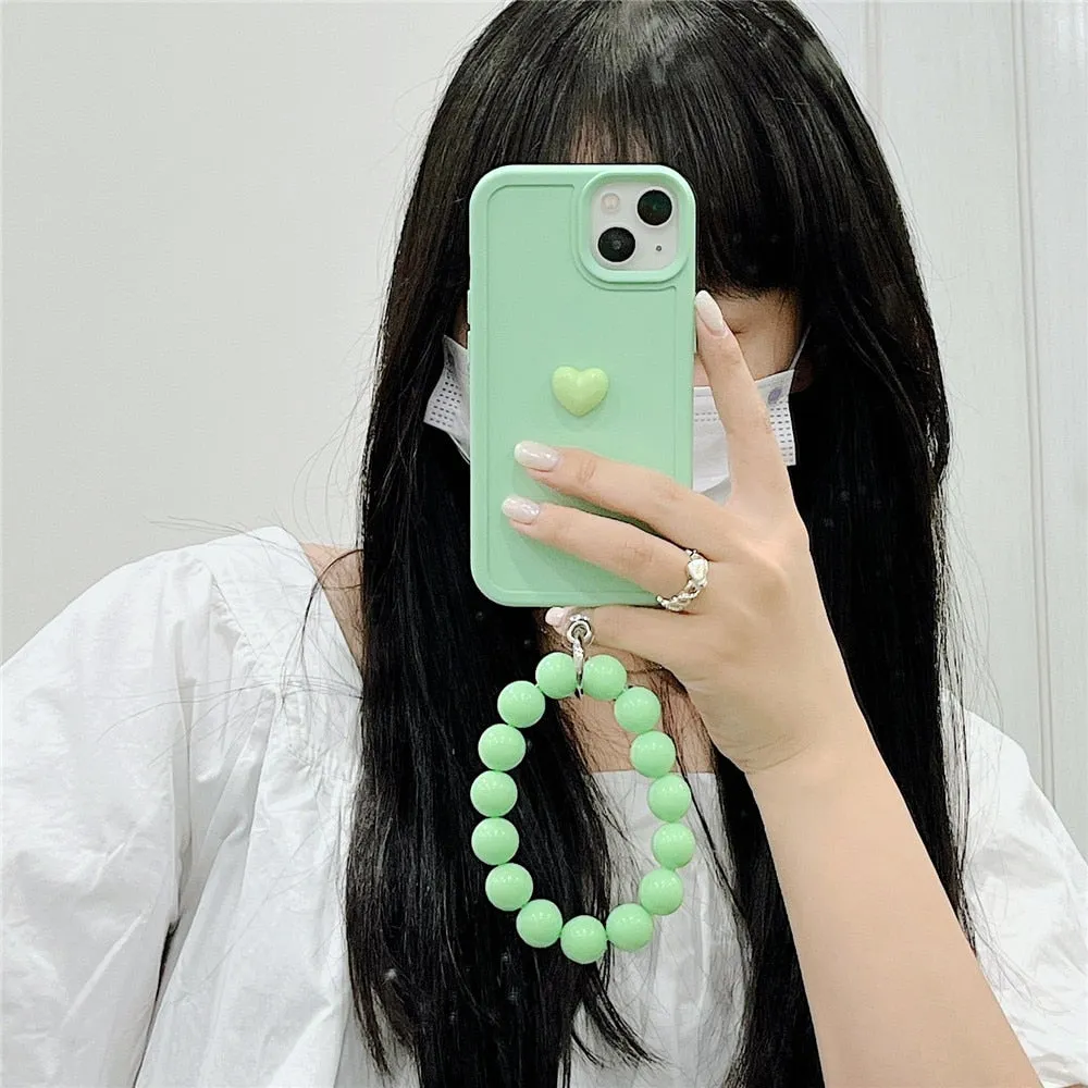 Anymob iPhone Case Mint Green Cute Love Heart Hand Bracelet Strap Soft Silicone Candy Color Back Cover