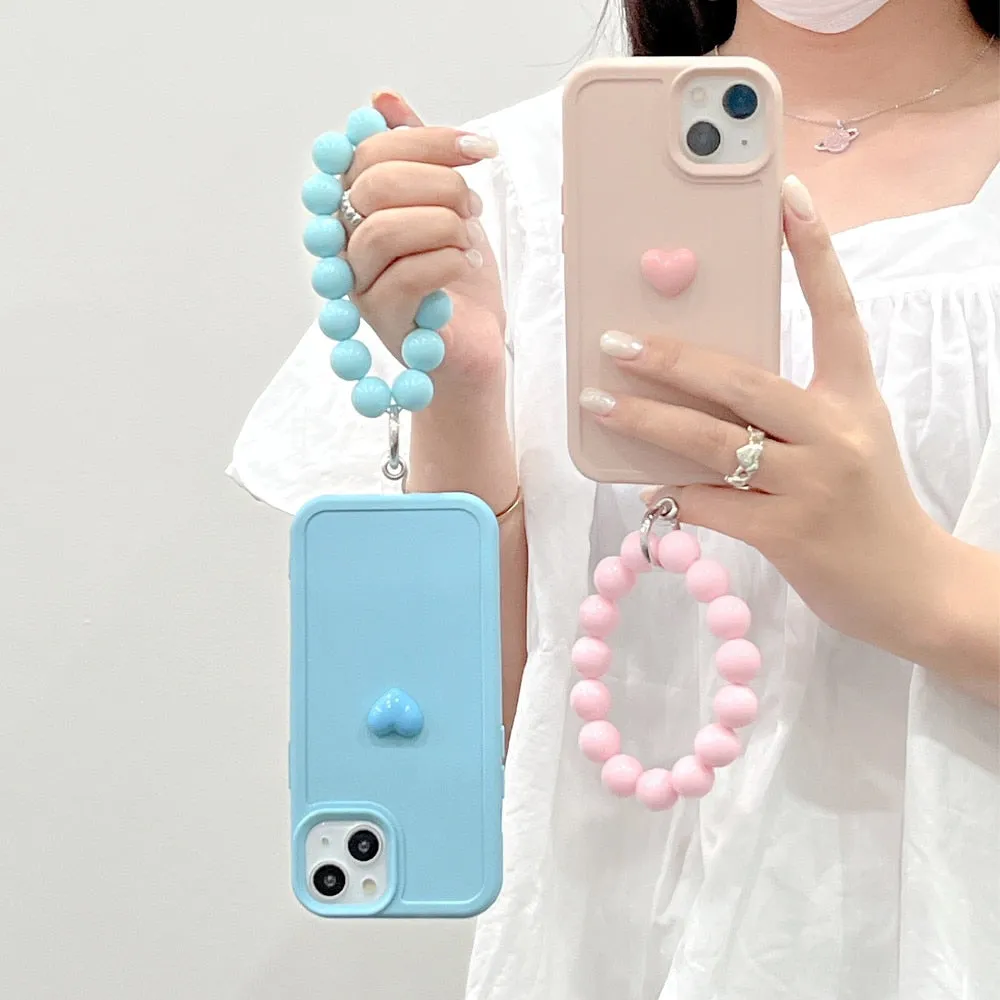Anymob iPhone Case Mint Green Cute Love Heart Hand Bracelet Strap Soft Silicone Candy Color Back Cover