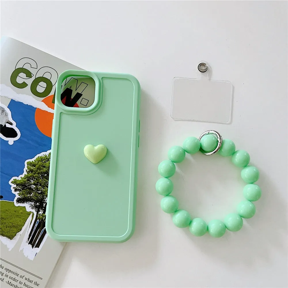Anymob iPhone Case Mint Green Cute Love Heart Hand Bracelet Strap Soft Silicone Candy Color Back Cover