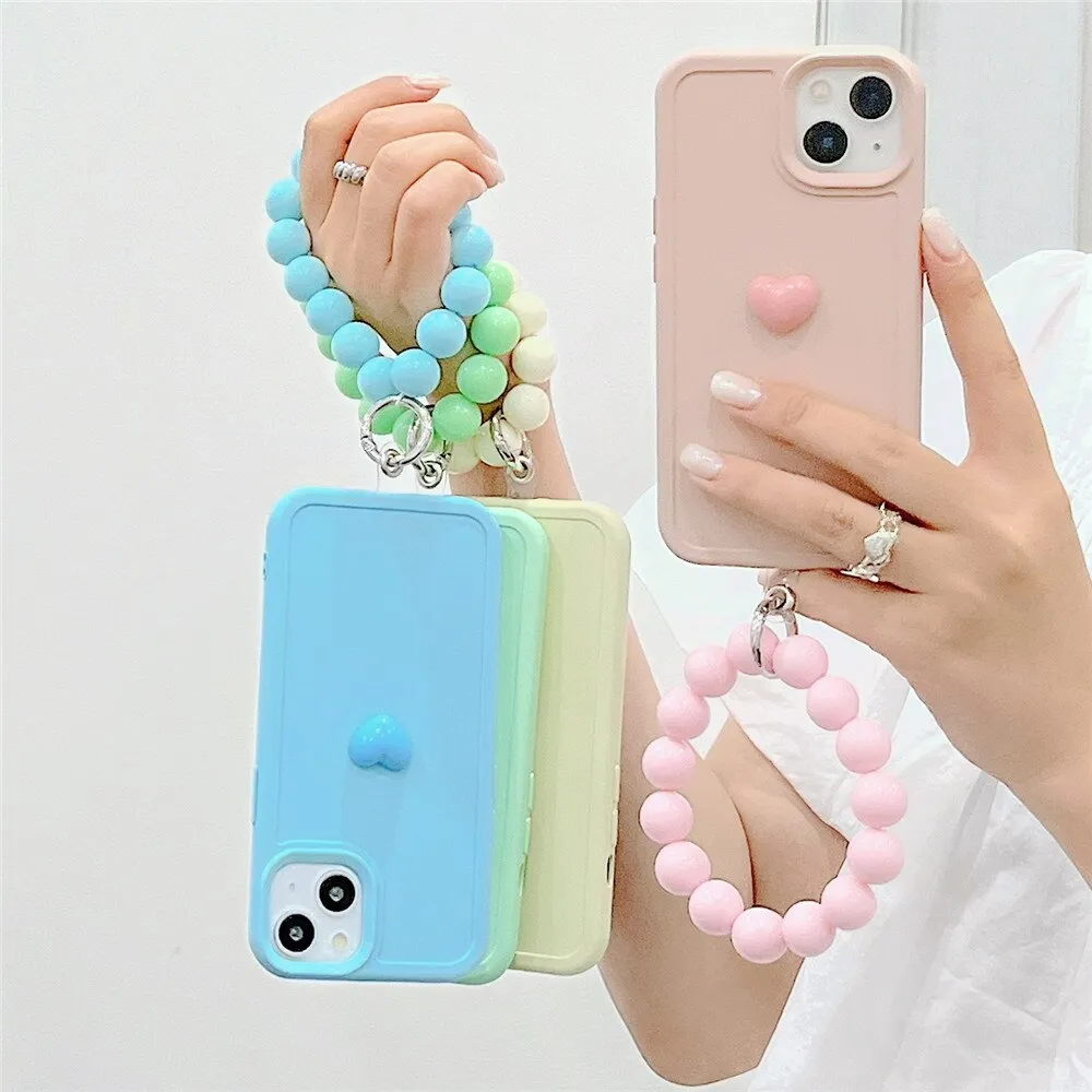 Anymob iPhone Case Mint Green Cute Love Heart Hand Bracelet Strap Soft Silicone Candy Color Back Cover
