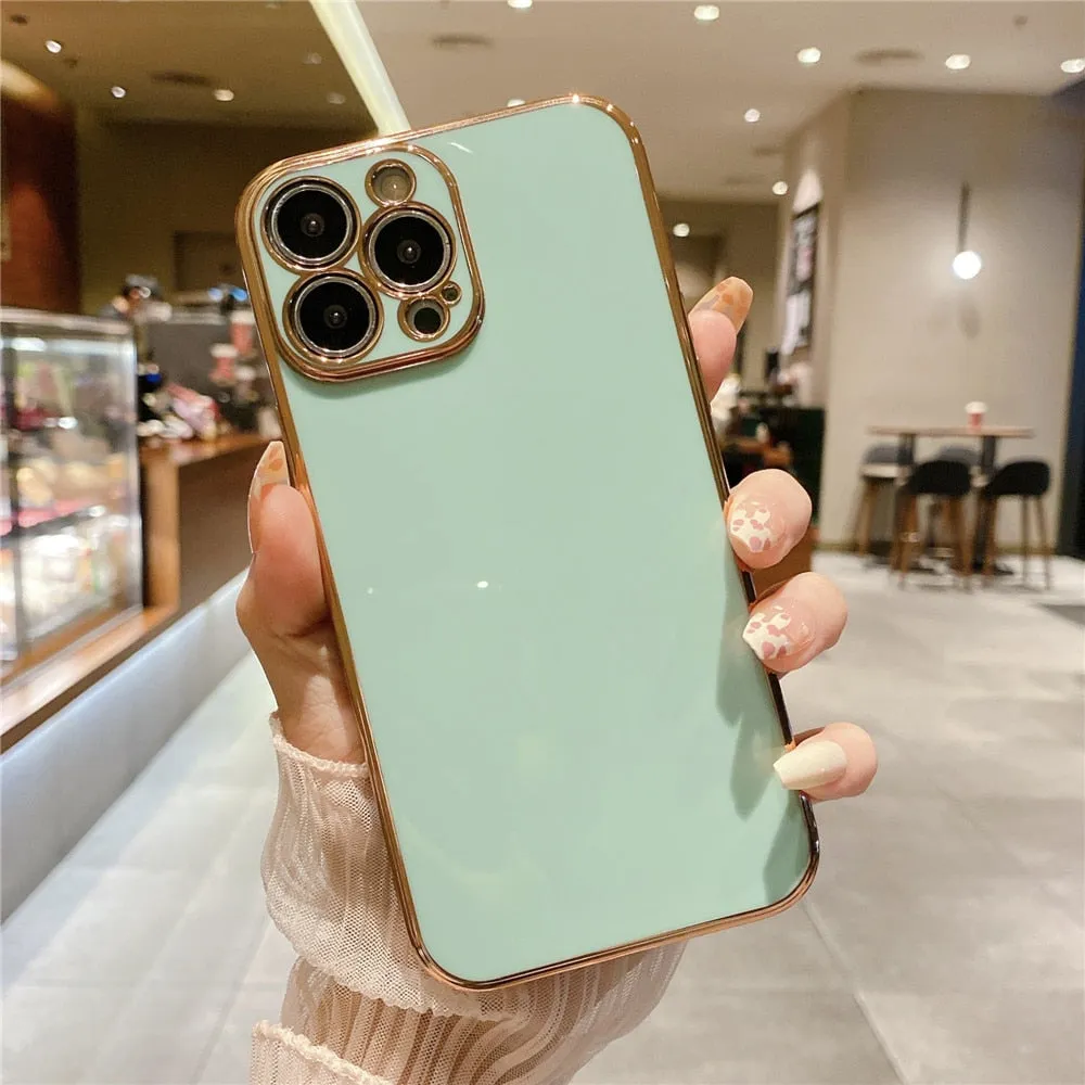 Anymob iPhone Case Mint Green Electroplated Lens Protection Soft Silicon Back Cover