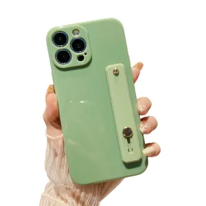 Anymob iPhone Case Mint Green Solid Color Lens Protection Wrist Strap Stand Silicone Bumper Cover