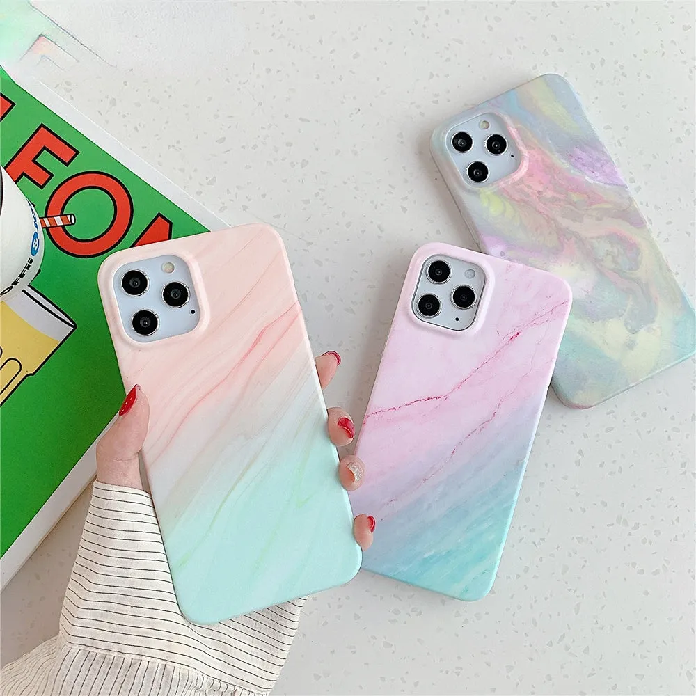 Anymob iPhone Case Ocean Gradual Color Matte Marble Soft Silicone Back Cover