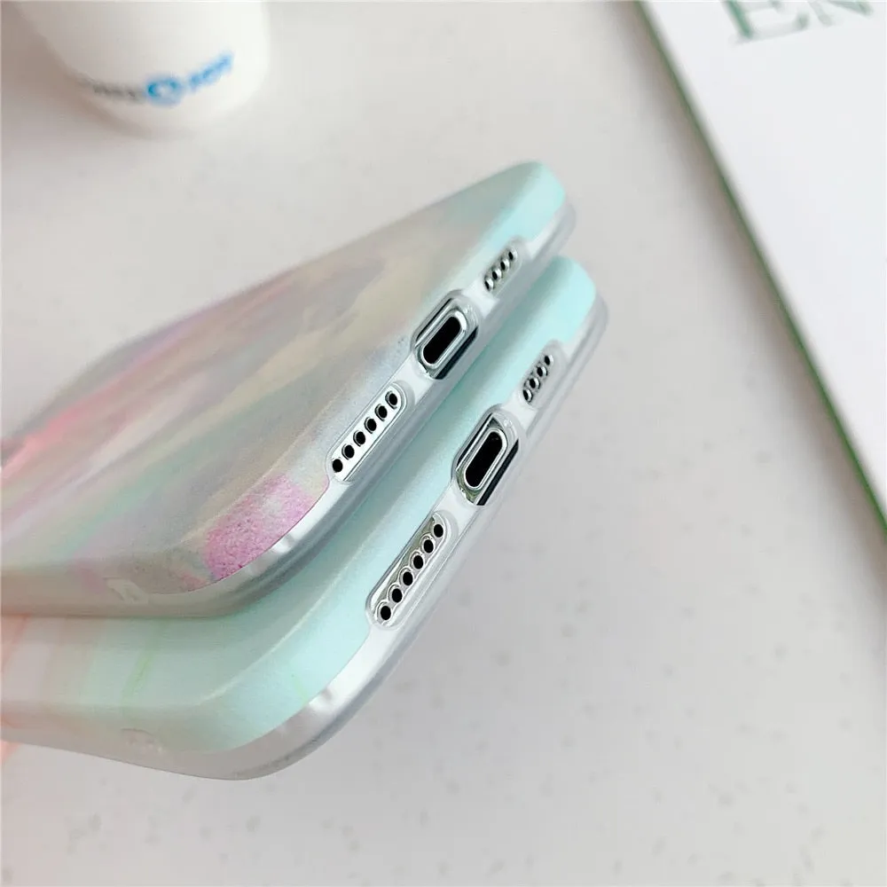 Anymob iPhone Case Ocean Gradual Color Matte Marble Soft Silicone Back Cover