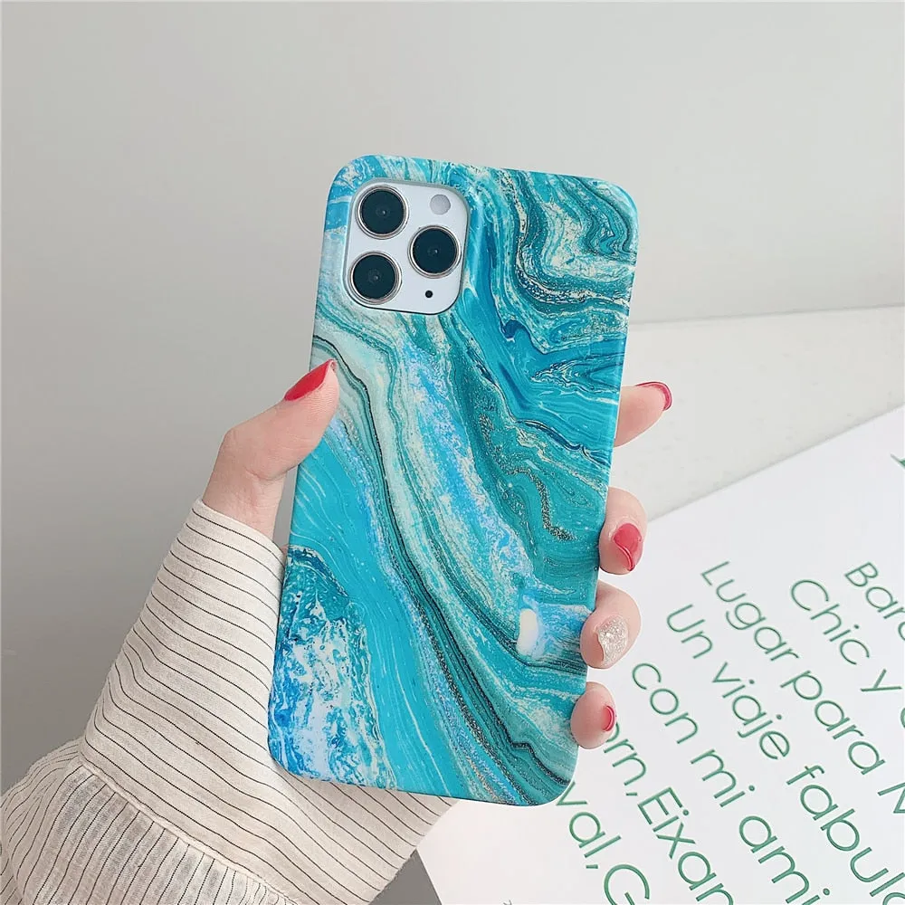 Anymob iPhone Case Ocean Gradual Color Matte Marble Soft Silicone Back Cover