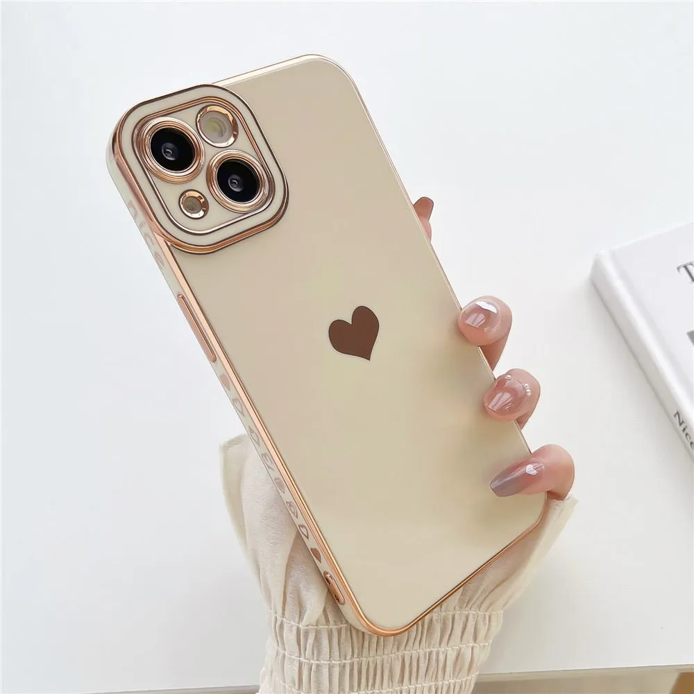 Anymob iPhone Case Off White Plating Love Heart Side Pattern Soft Phone Cover