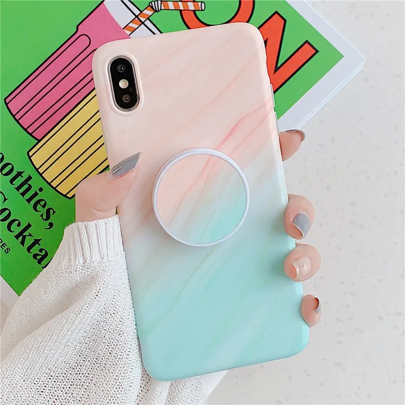 Anymob iPhone Case Orange and Blue Gradient Marble Cover Silicone Phone With Holder Stand